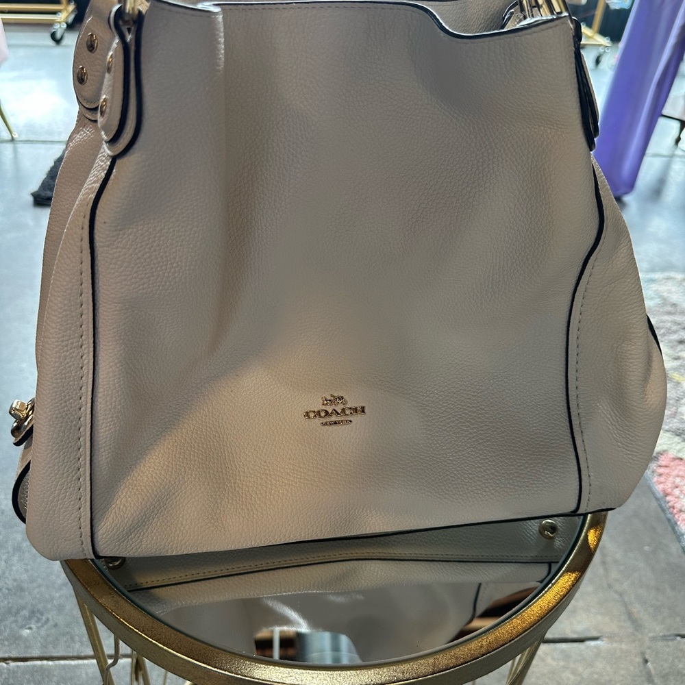 Coach Tan Leather Shoulder Bag with Gold Hardware